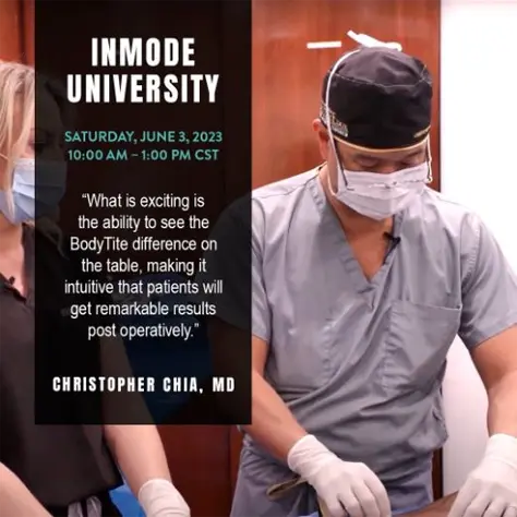 Dr. Christopher Chia Livestreaming BodyTite and Morpheus8 at the Dallas Plastic Surgery Institute and InMode University Event