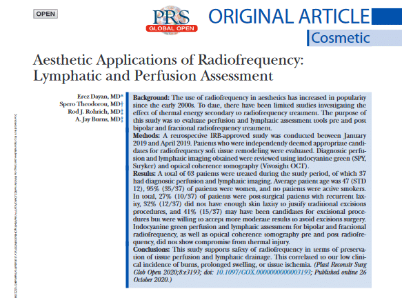 Aesthetic Applications of Radiofrequency: Lymphatic and Perfusion Assessment