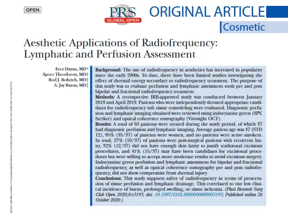 Safety and Efficacy of Radiofrequency in Aesthetic Applications