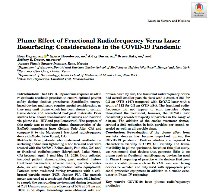 Plume Effect of Fractional Radiofrequency Vs Laser Resurfacing