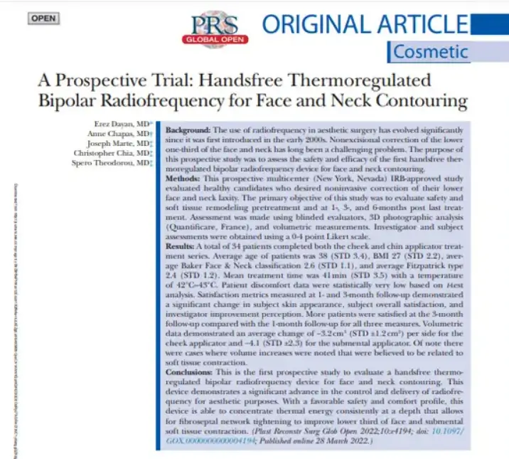 A Prospective Trial: Handsfree Thermoregulated Bipolar Radiofrequency for Face and Neck Contouring A Prospective Trial: Handsfree Thermoregulated Bipolar Radiofrequency for Face and Neck Contouring