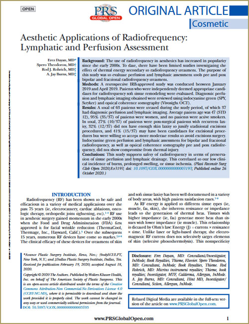 Aesthetic Applications of Radiofrequency: Lymphatic and Perfusion Assessment