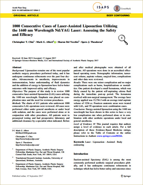 1000 Consecutive Laser-assisted Liposuction (LAL) Cases Utilizing the 1440 nm Wavelength