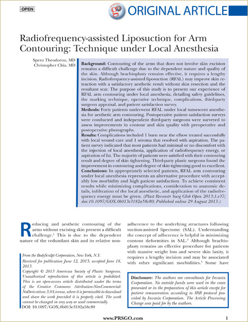 Radiofrequency-assisted Liposuction for Arm Contouring
