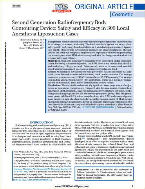 Second Generation Radiofrequency Body Contouring Device: Safety and Efficacy in 300 Local Anesthesia Liposuction Cases